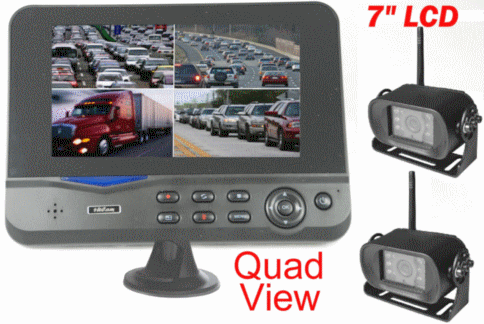 Telecamera Backup Wireless 4Ucam 1080P HD + Monitor 7" DVR Quad-View Per RV, Trailer, IR Night Vision
